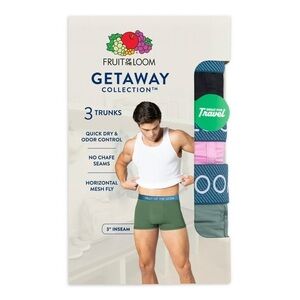 NWT Fruit of the Loom Men's Getaway Collection Trunk Boxer Briefs, 3-Pack Sz 3XL